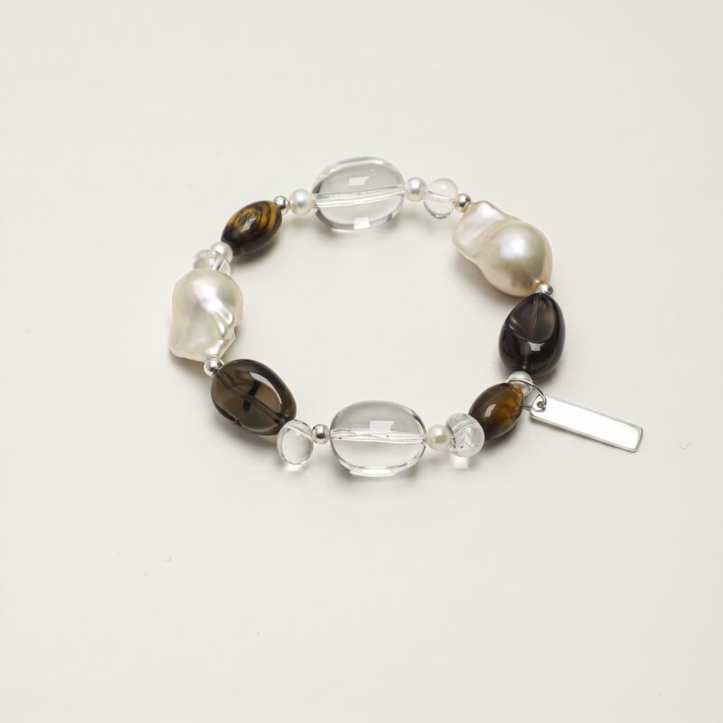 009_PS2508354_ORIGINAL_UNCOMPRESSED Clear Quartz, Smoky Quartz, Tiger’s Eye & Pearl Bracelet