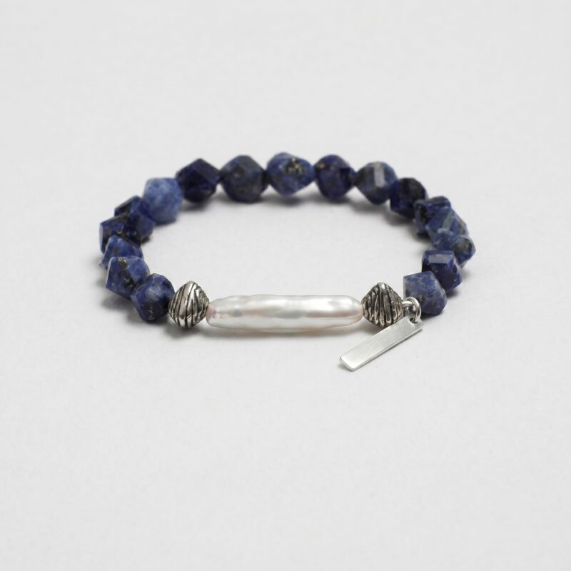 Blue-Veined Stone & Pearl Bracelet