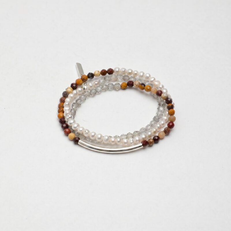 Triple-Strand Moonstone & Pearl Bracelet