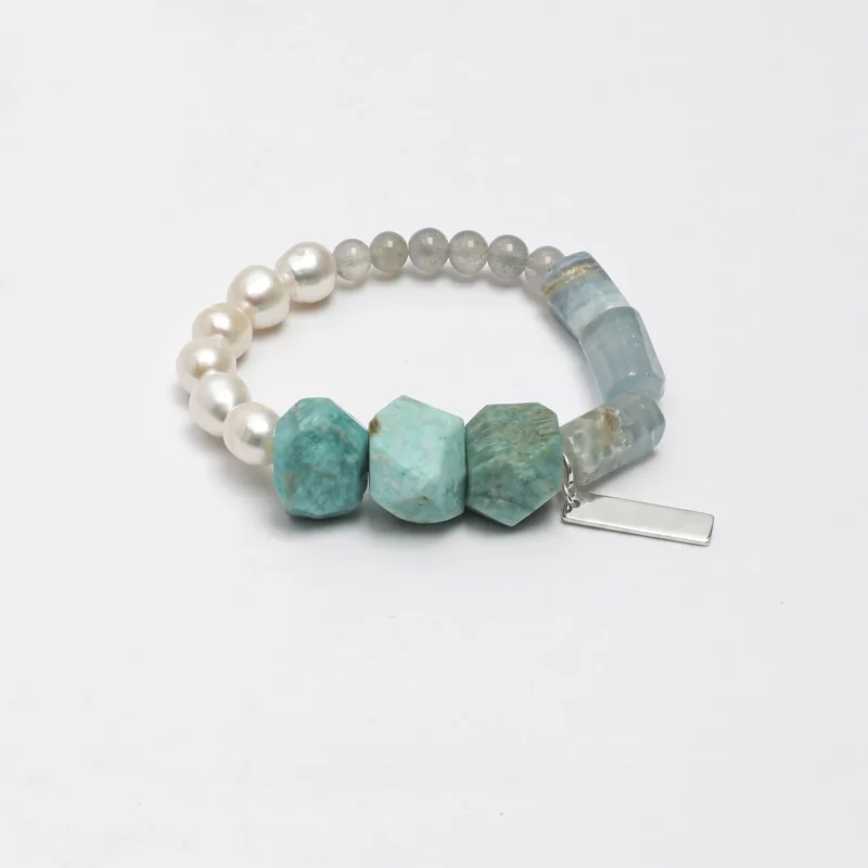Moonstone, Amazonite & Blue Stone Bracelet