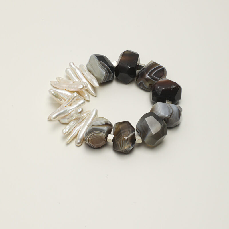 Agate & Cultured Pearl Bracelet photographed on a pale background