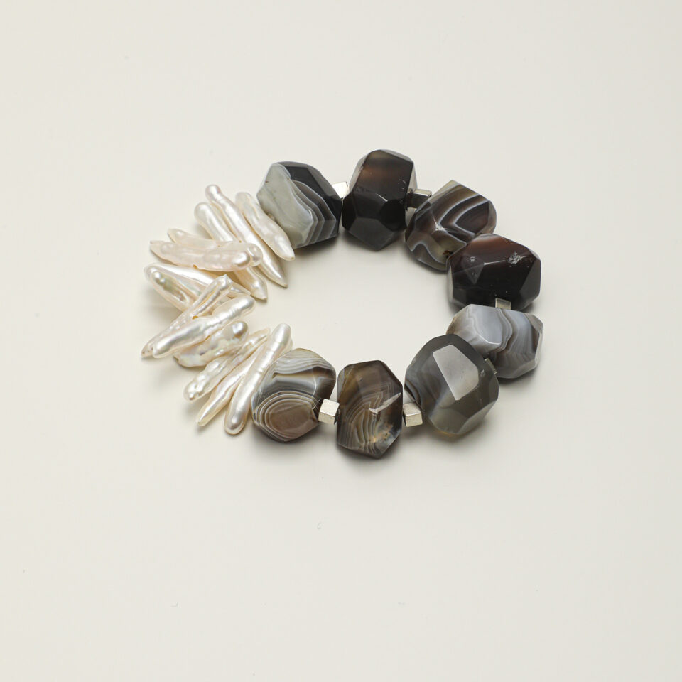 Agate & Cultured Pearl Bracelet photographed on a pale background