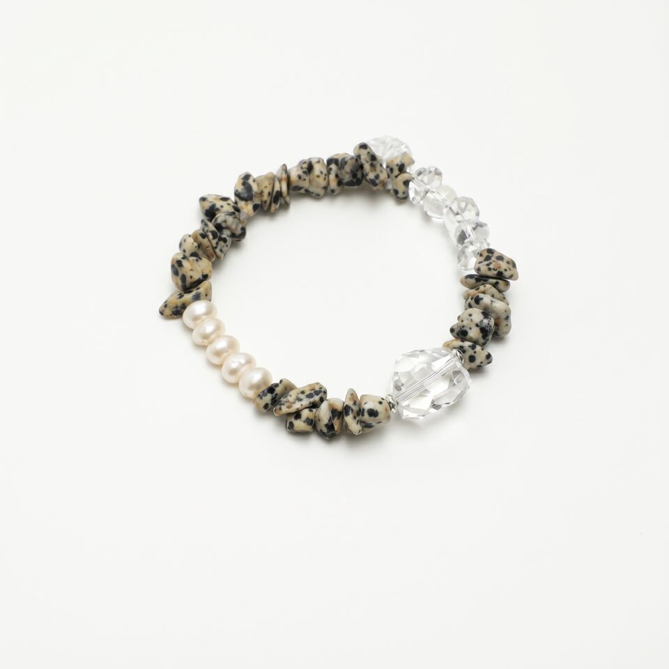 Clear Quartz Bracelet photographed on a pale background