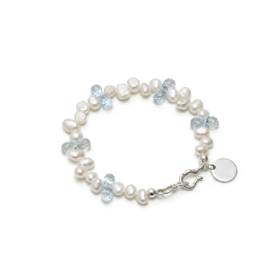 Topaz & Cultured Pearl Bracelet photographed on a pale background