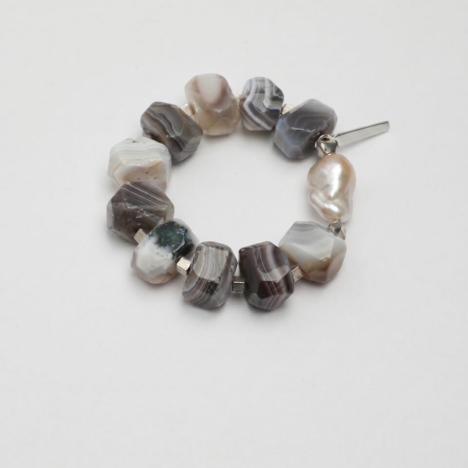 Agate & Cultured Pearl Bracelet photographed on a pale background