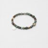 Malachite, Tiger’s Eye, Wood-Grain Stone & Cultured Pearl Bracelet photographed on a pale background