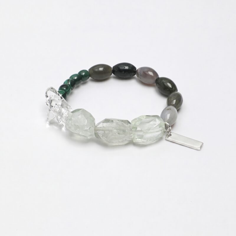 Malachite & Green Crystal Bracelet photographed on a pale background