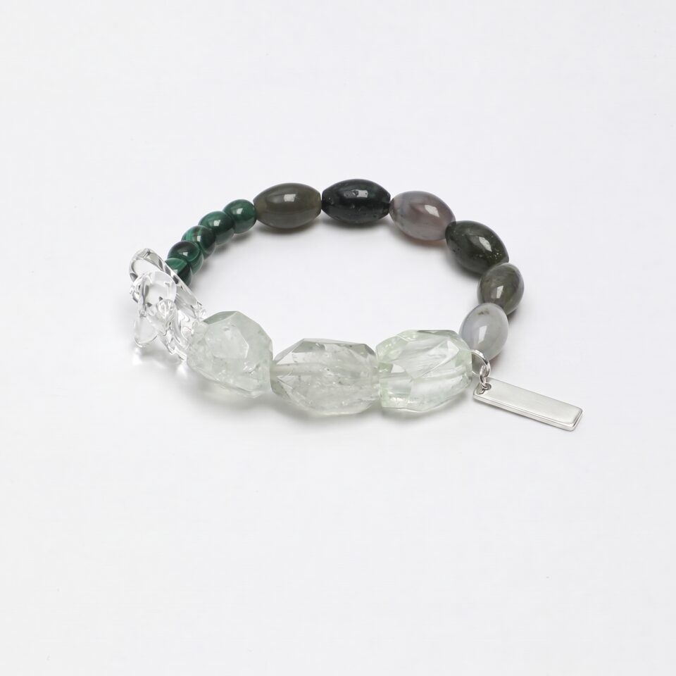 Malachite & Green Crystal Bracelet photographed on a pale background