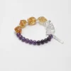 Clear Quartz, Amethyst, Citrine & Cultured Pearl Bracelet photographed on a pale background