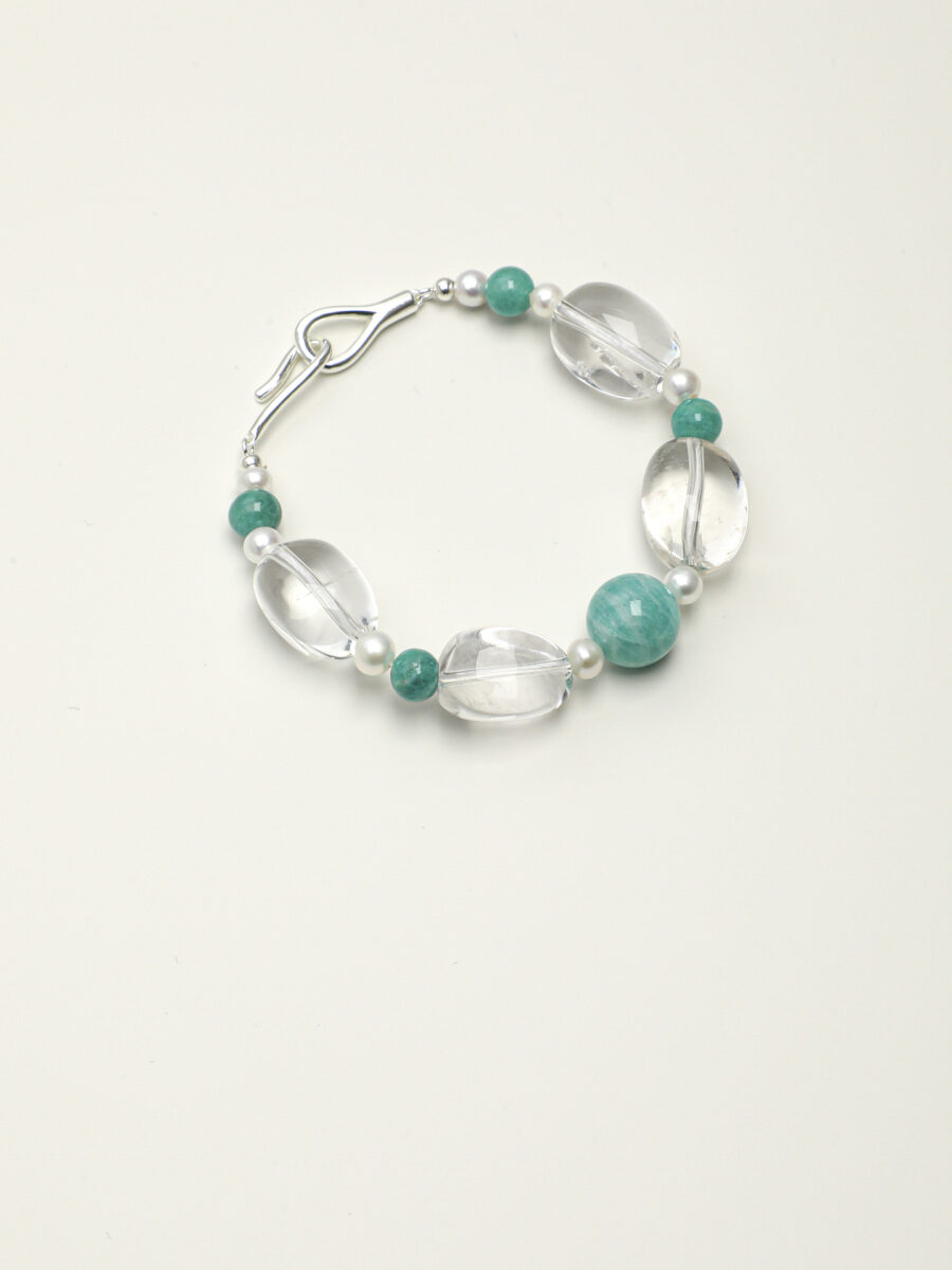 Original detail view of Clear Quartz, Amazonite & Pearl Bracelet
