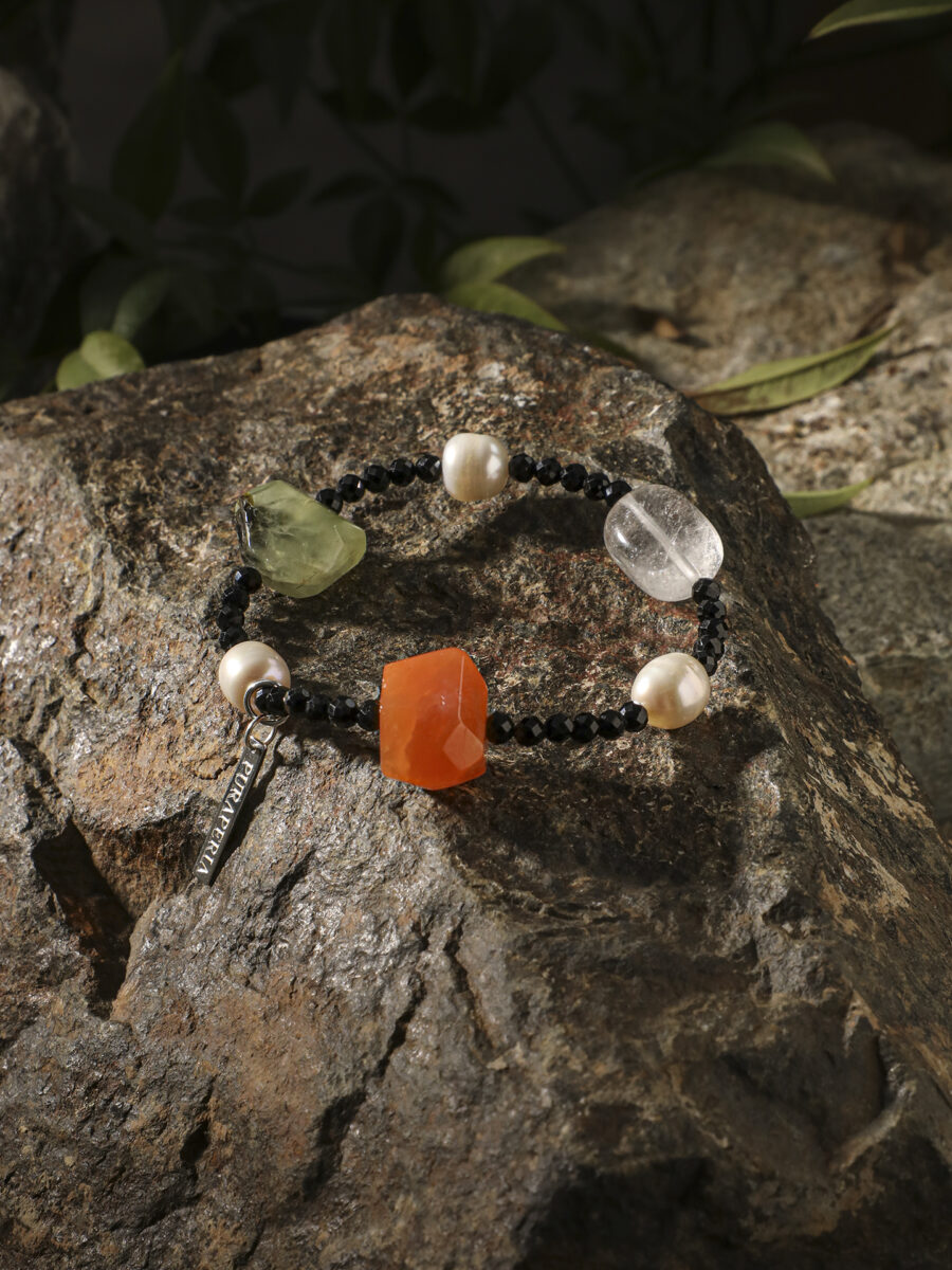 Original detail view of Clear Quartz, Agate, Tourmaline & Pearl Bracelet