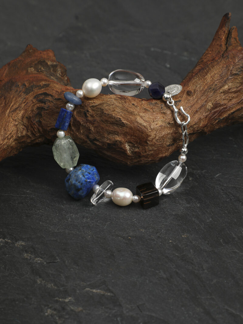 Original detail view of Clear Quartz, Smoky Quartz, Amethyst & Cultured Pearl Bracelet