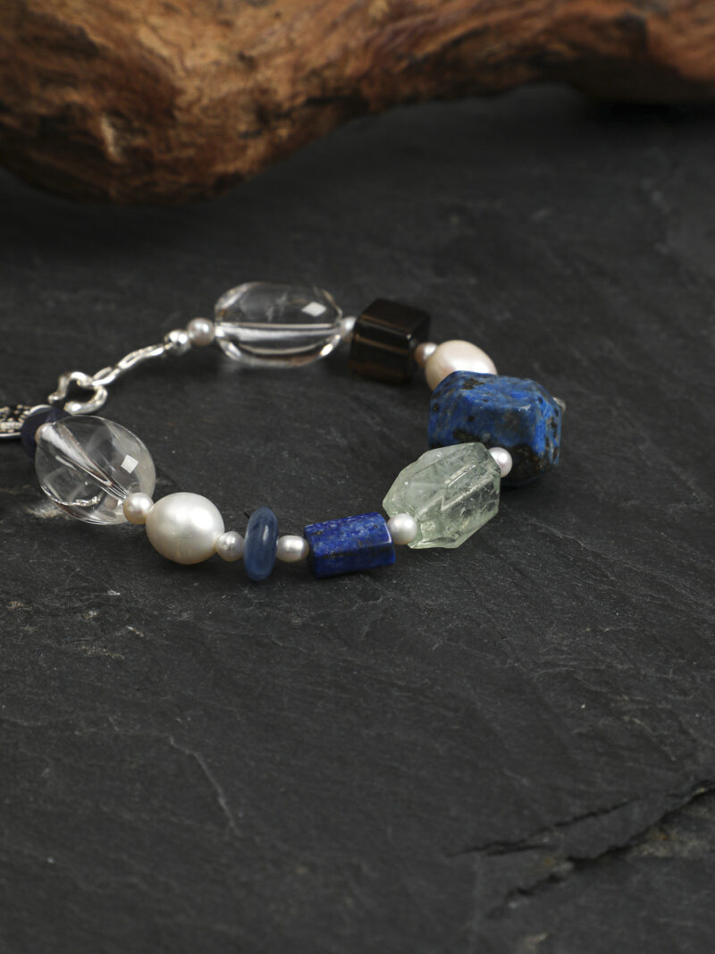 Original detail view of Clear Quartz, Smoky Quartz, Amethyst & Cultured Pearl Bracelet