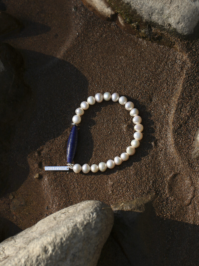Original detail view of Lapis Lazuli & Cultured Pearl Bracelet