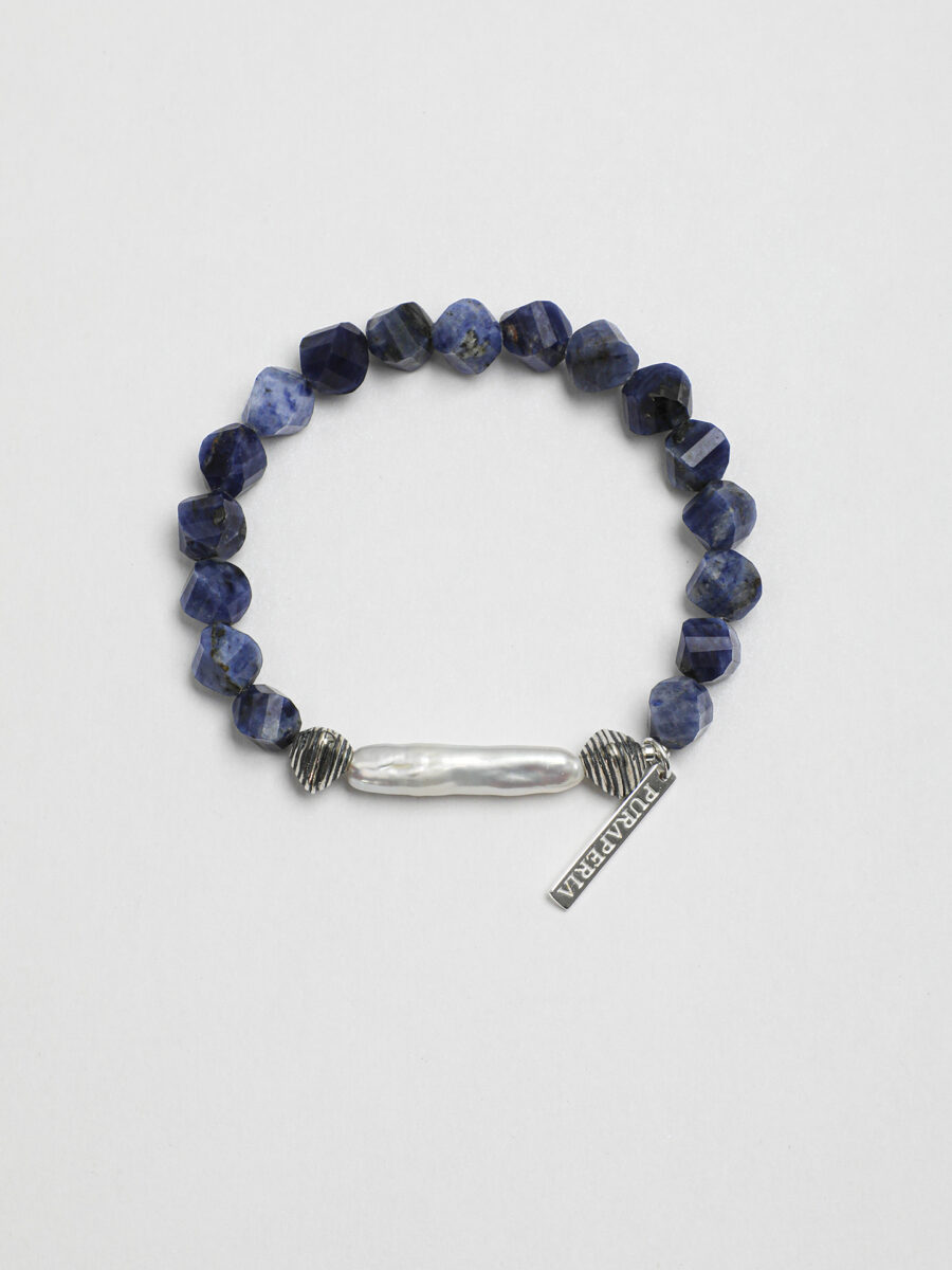 Original detail view of Blue-Veined Stone & Pearl Bracelet