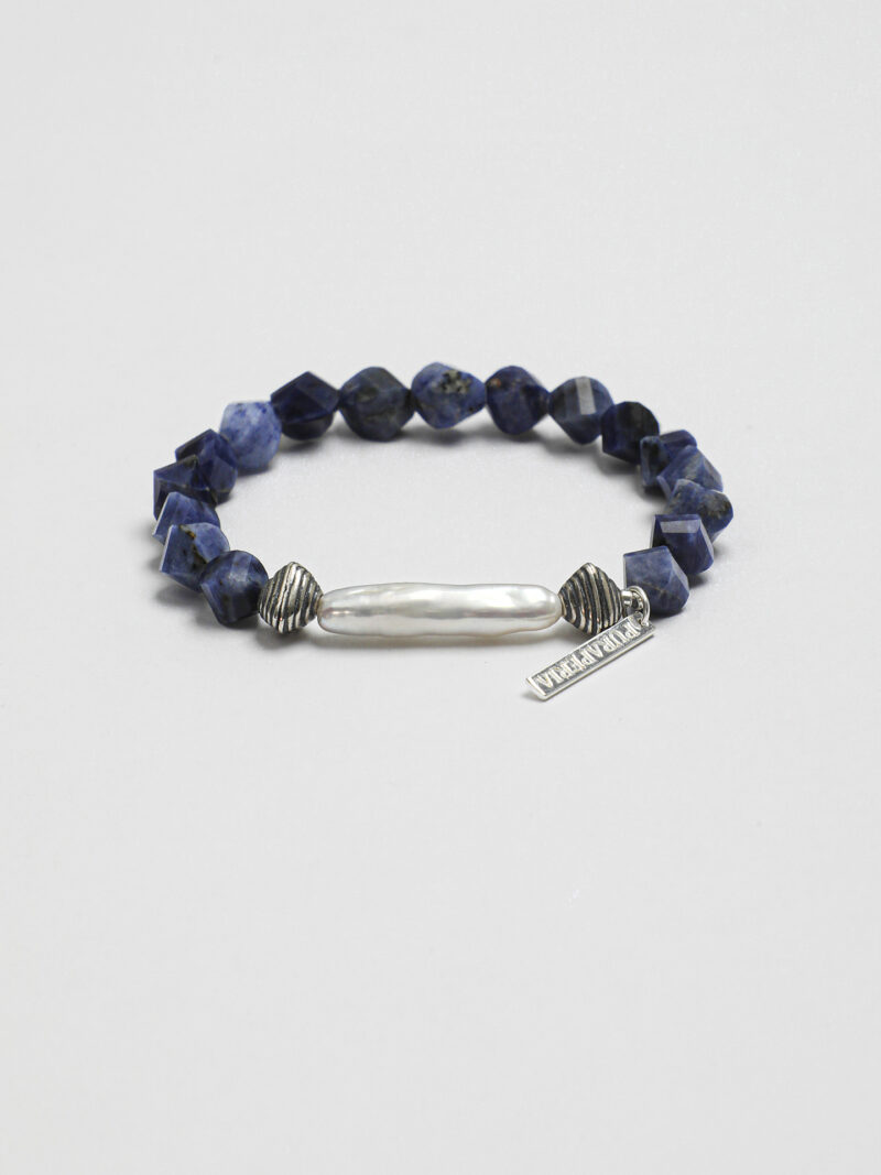 Original detail view of Blue-Veined Stone & Cultured Pearl Bracelet