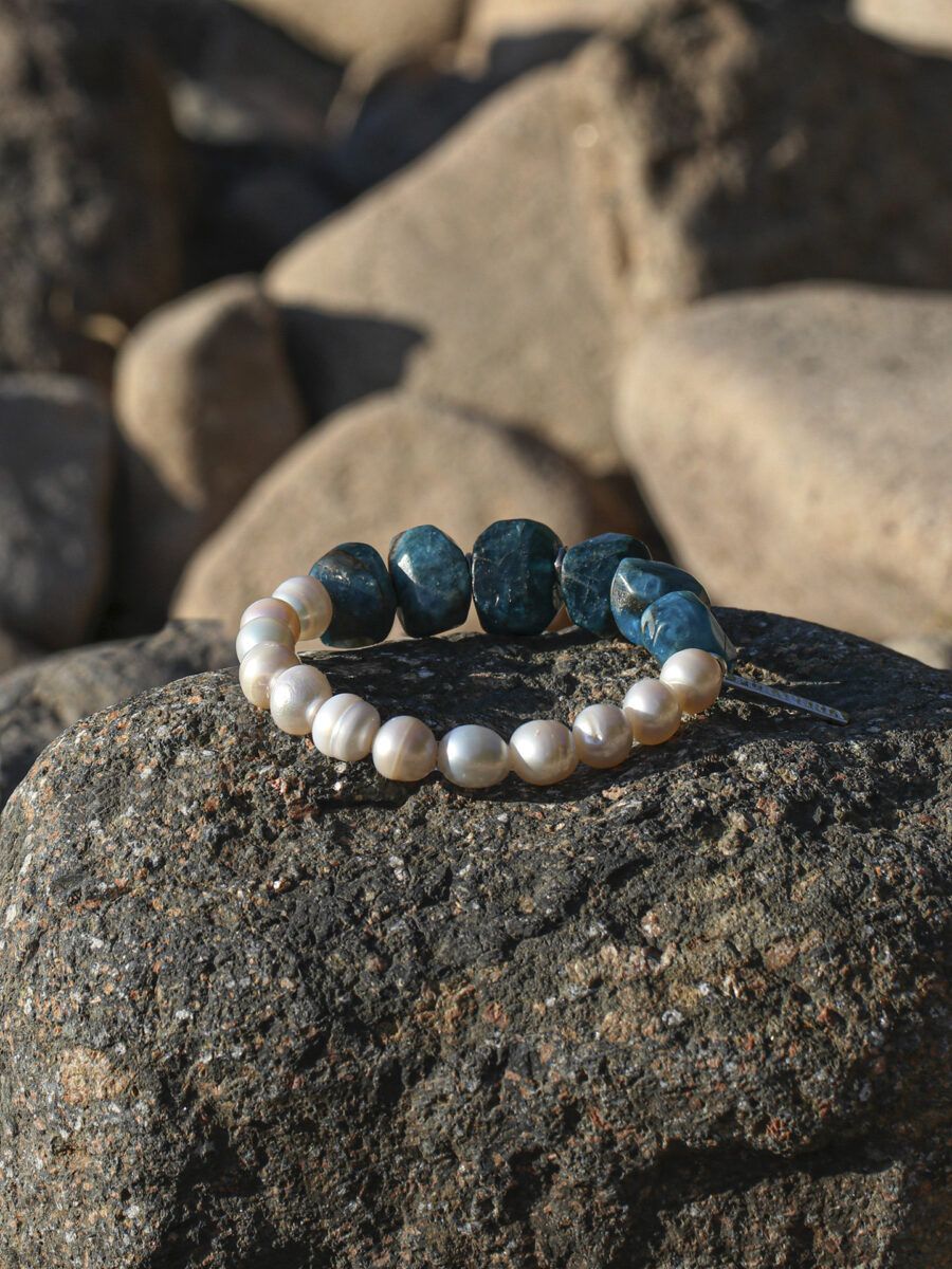 Original detail view of Blue Apatite & Pearl Bracelet