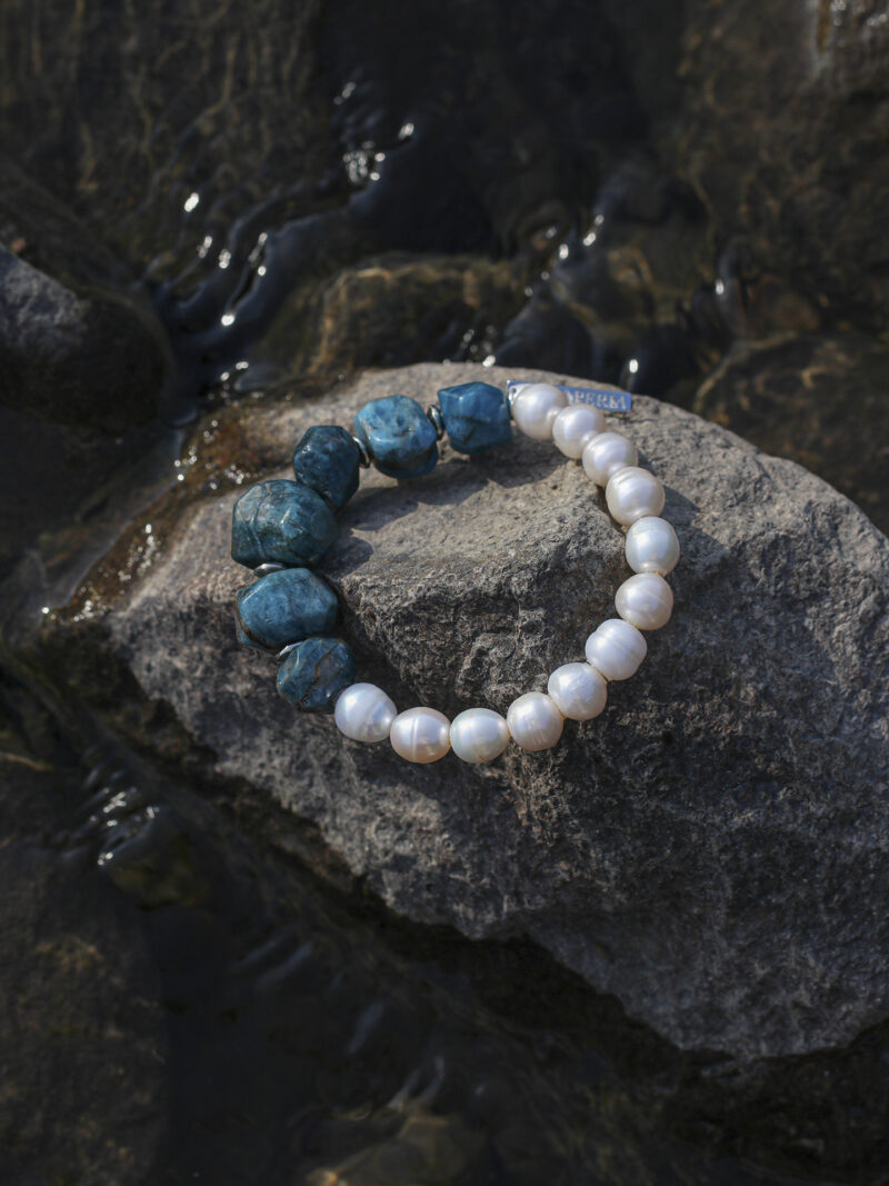 Original detail view of Blue Apatite & Cultured Pearl Bracelet