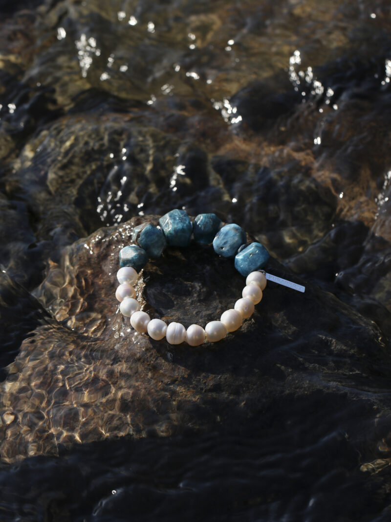 Original detail view of Blue Apatite & Cultured Pearl Bracelet