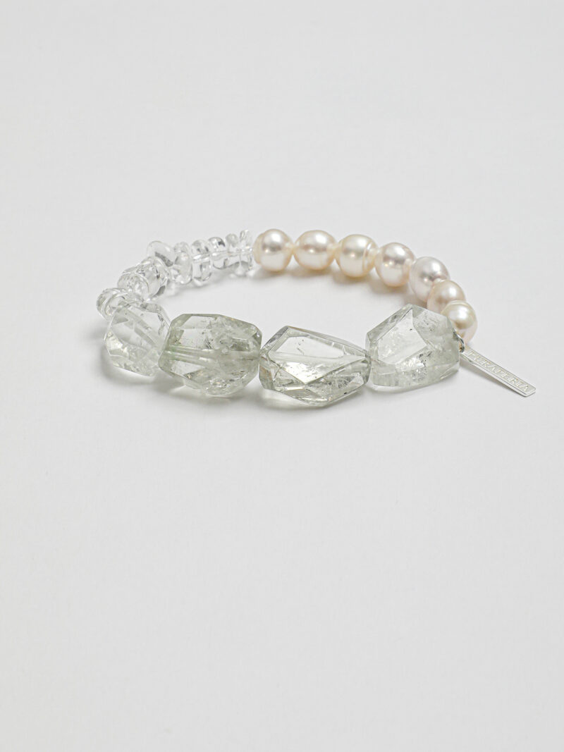 Original detail view of Clear Quartz, Green Crystal & Cultured Pearl Bracelet