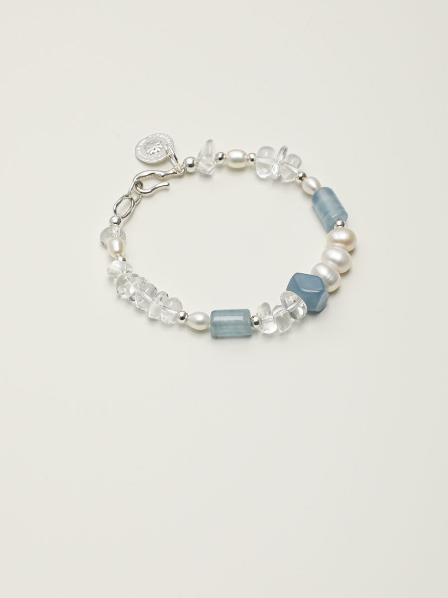 Original detail view of Clear Quartz, Blue Stone & Pearl Bracelet