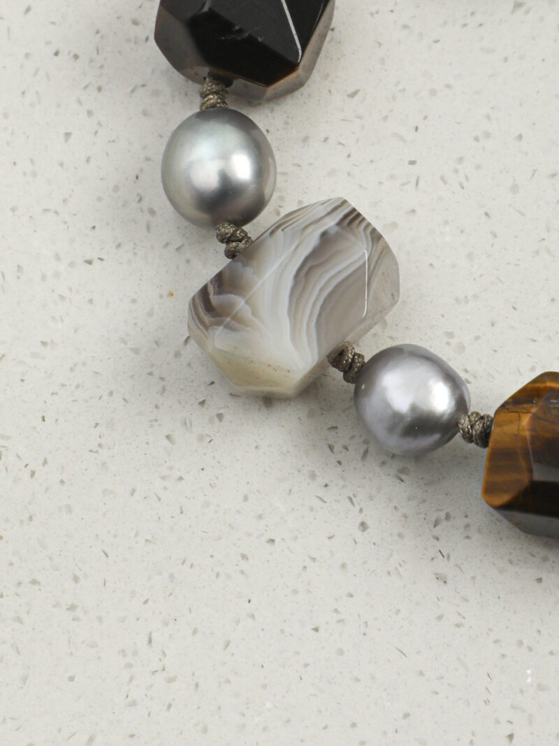 Original detail view of Tiger’s Eye, Agate & Cultured Pearl Bracelet
