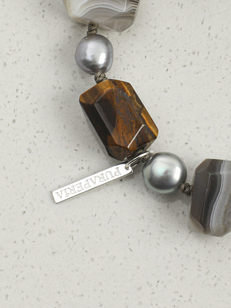 Original detail view of Tiger’s Eye, Agate & Cultured Pearl Bracelet