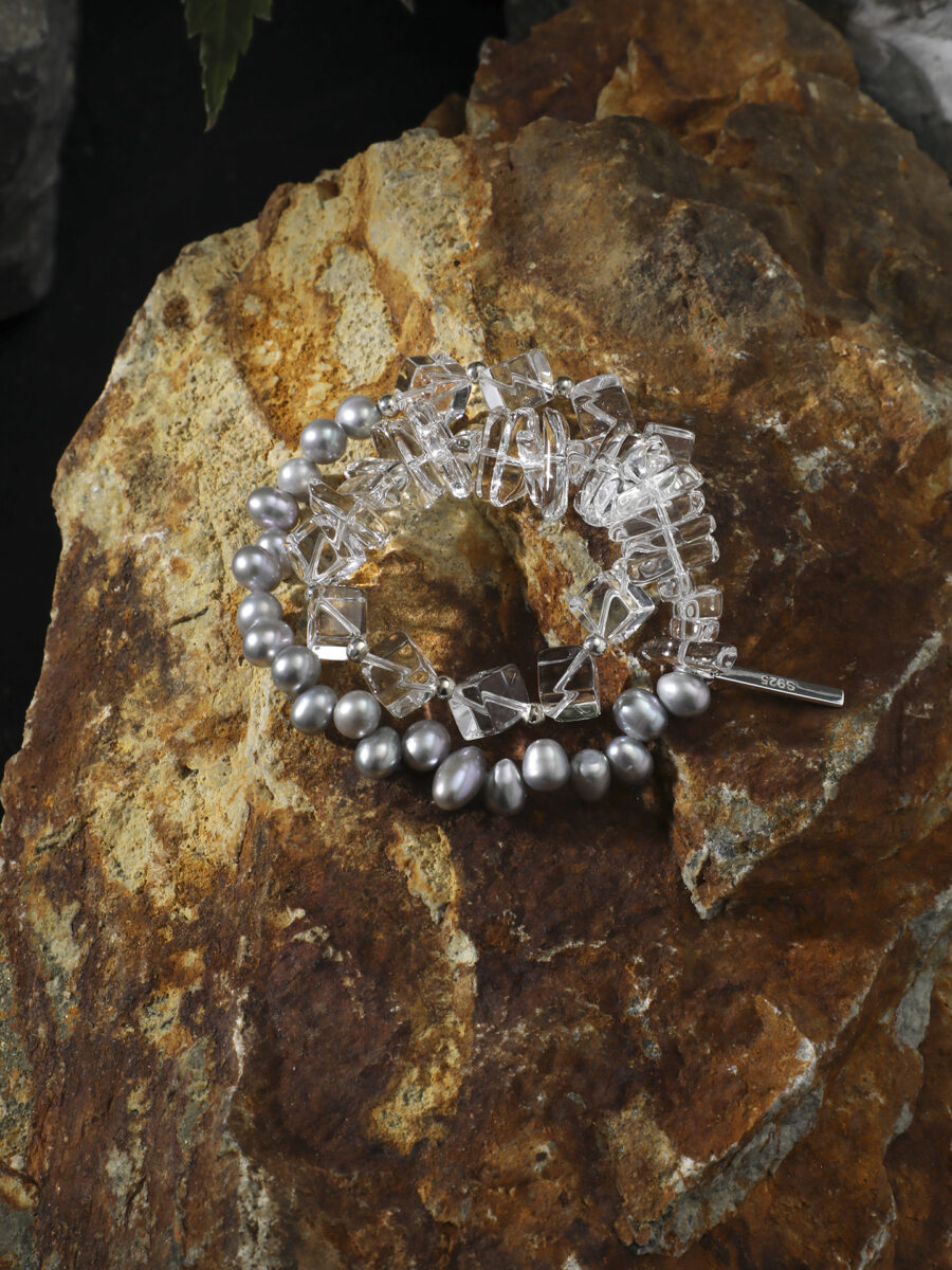Original detail view of Clear Quartz & Pearl Bracelet