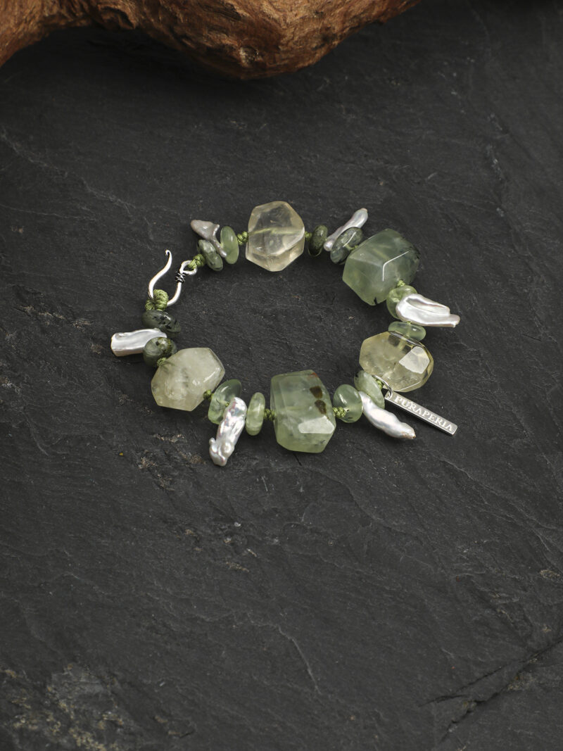 Original detail view of Citrine, Prehnite & Cultured Pearl Bracelet