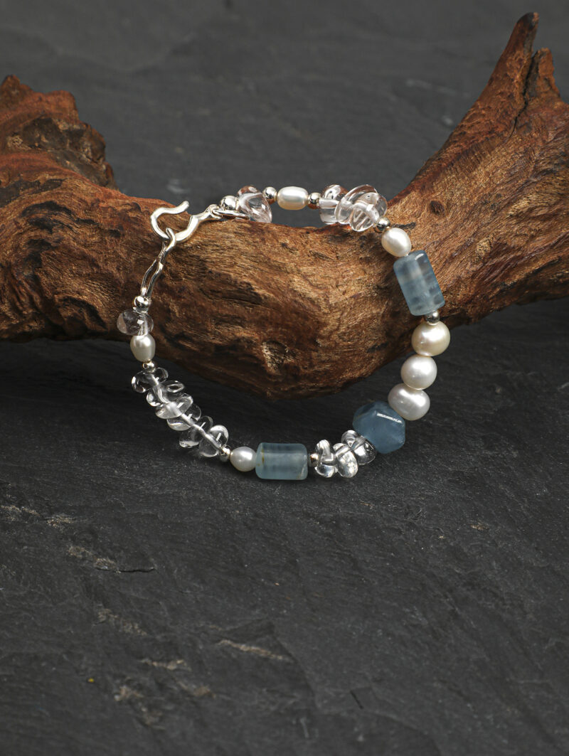 Original detail view of Clear Quartz, Blue Stone & Cultured Pearl Bracelet