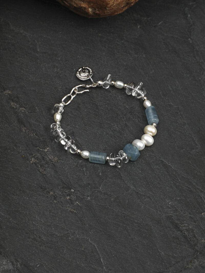 Original detail view of Clear Quartz, Blue Stone & Cultured Pearl Bracelet