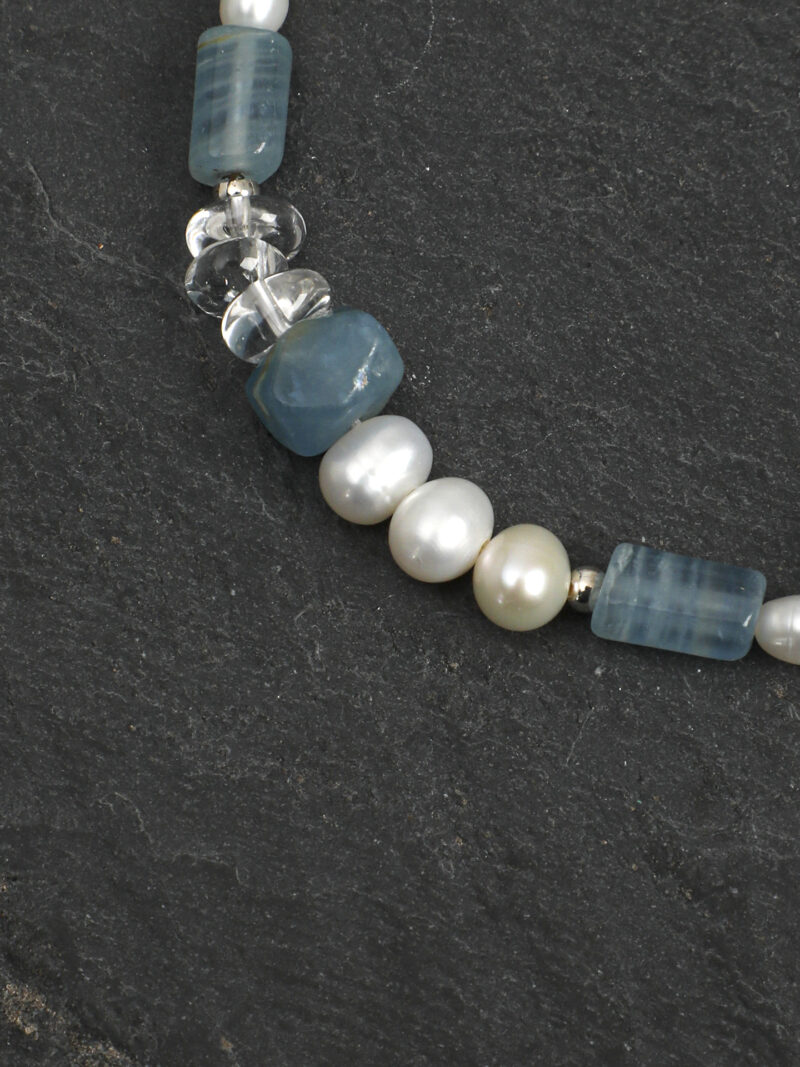 Original detail view of Clear Quartz, Blue Stone & Cultured Pearl Bracelet