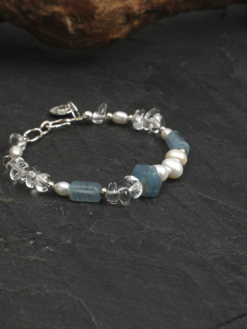 Original detail view of Clear Quartz, Blue Stone & Cultured Pearl Bracelet