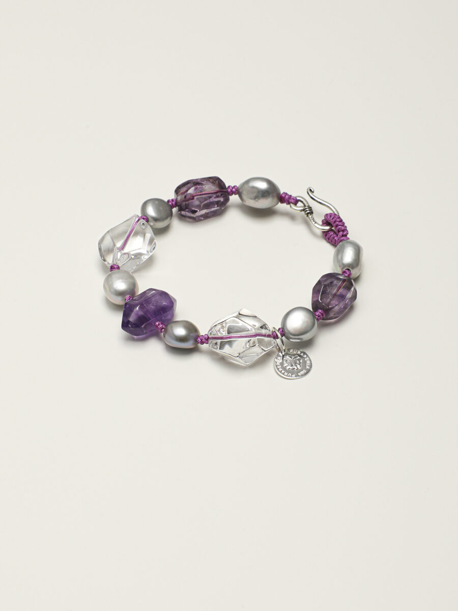 Original detail view of Clear Quartz, Amethyst & Pearl Bracelet