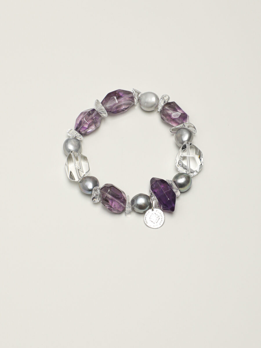 Original detail view of Clear Quartz, Amethyst & Pearl Bracelet