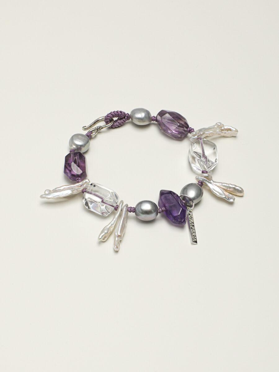 Original detail view of Clear Quartz, Amethyst & Pearl Bracelet