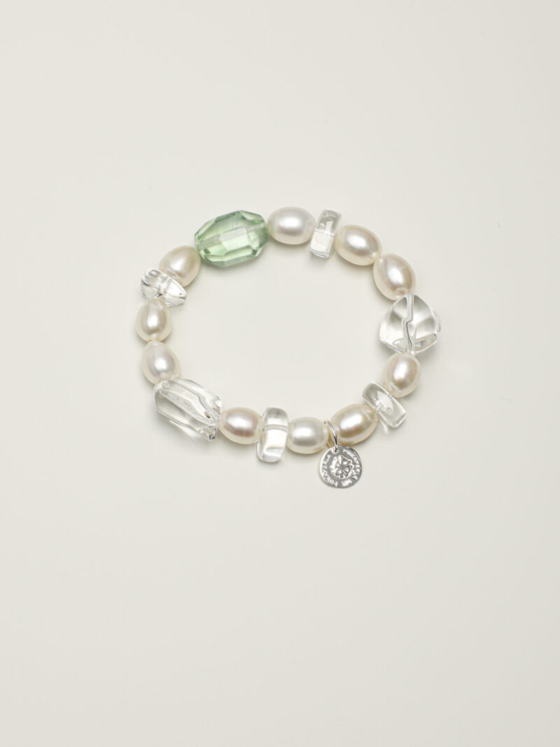 Original detail view of Clear Quartz, Fluorite & Cultured Pearl Bracelet