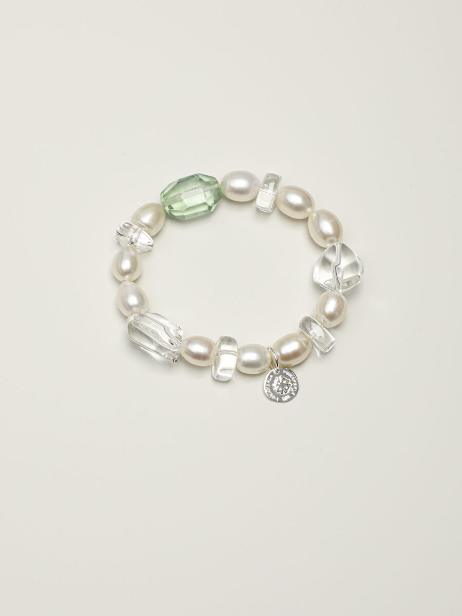 Original detail view of Clear Quartz, Fluorite & Pearl Bracelet