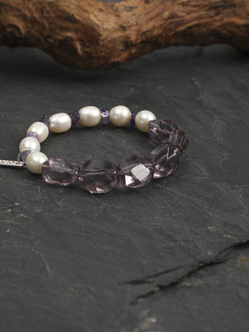 Aura & Qi detail 1J7A1786 Original detail view of Amethyst & Cultured Pearl Bracelet