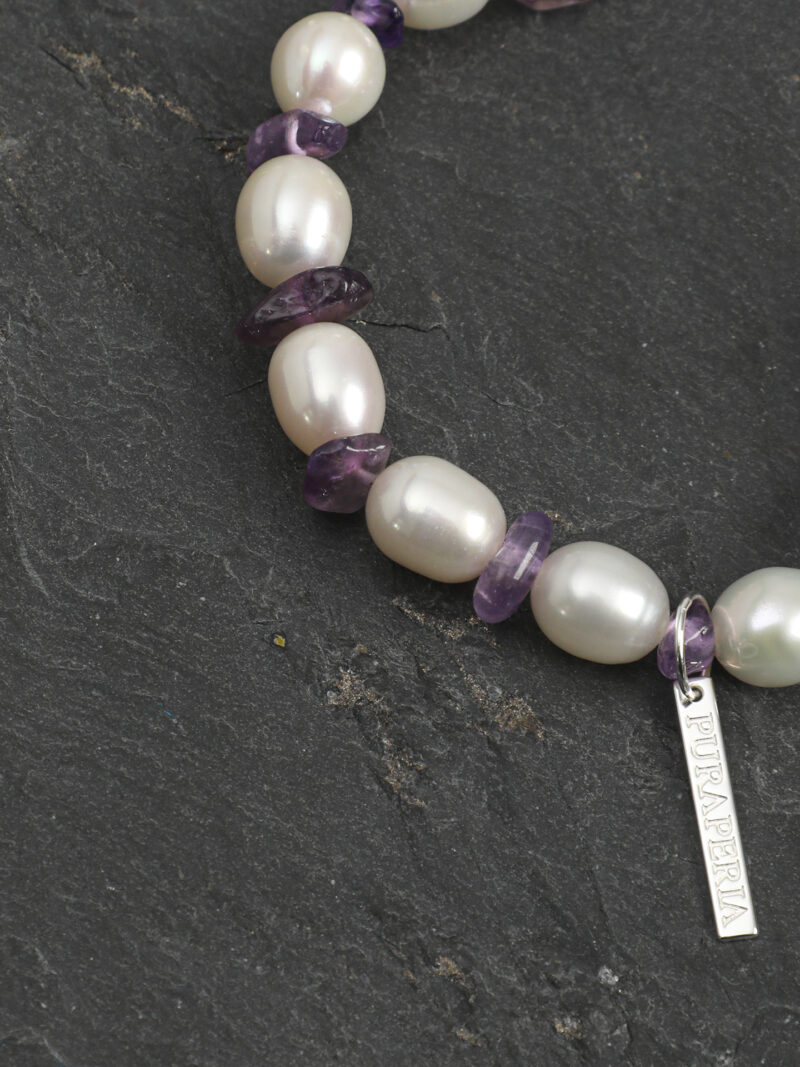 Aura & Qi detail 1J7A1790 Original detail view of Amethyst & Cultured Pearl Bracelet