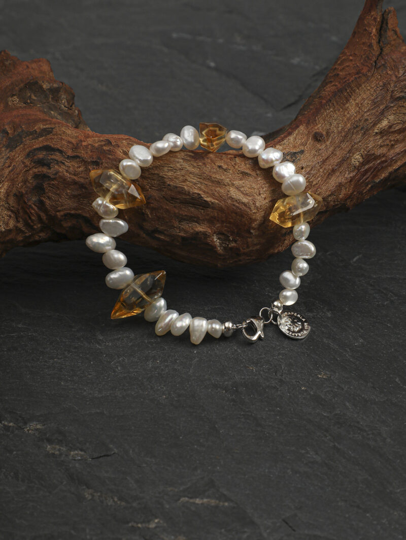 Original detail view of Yellow Quartz & Cultured Pearl Bracelet