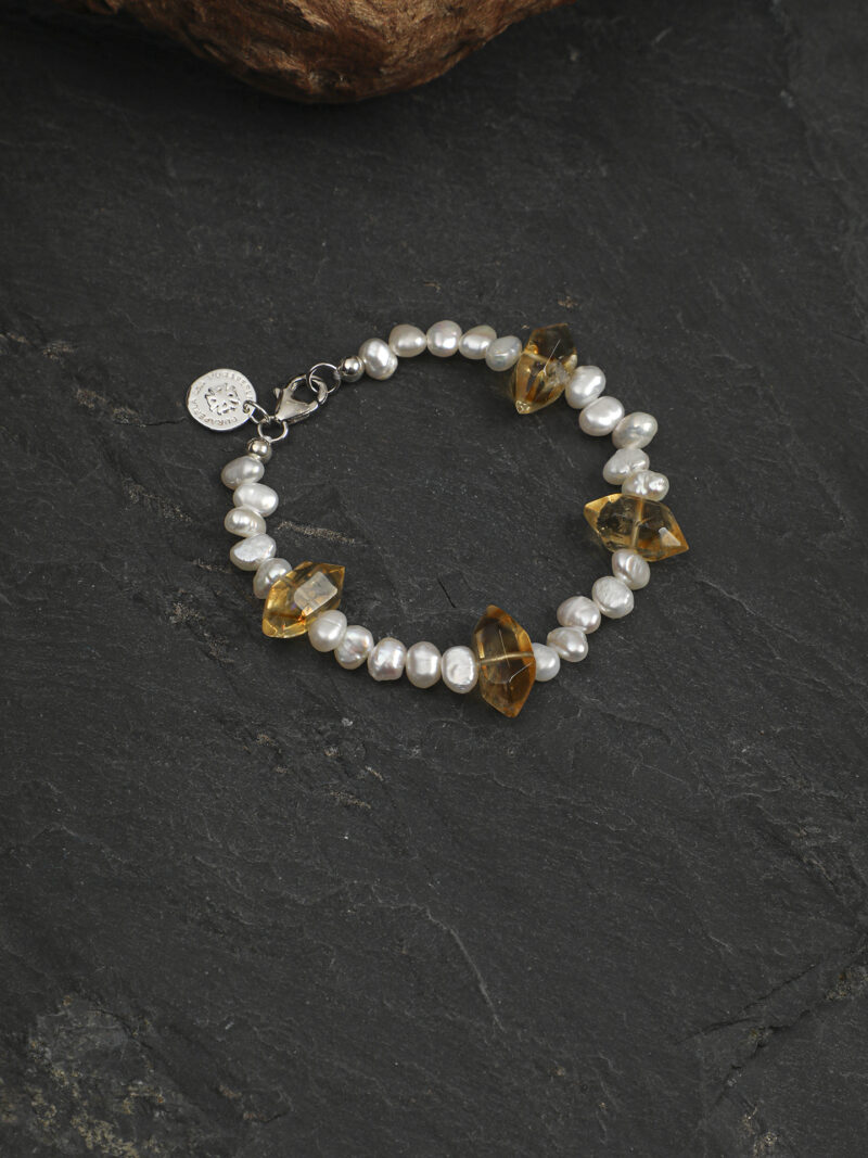 Original detail view of Yellow Quartz & Cultured Pearl Bracelet