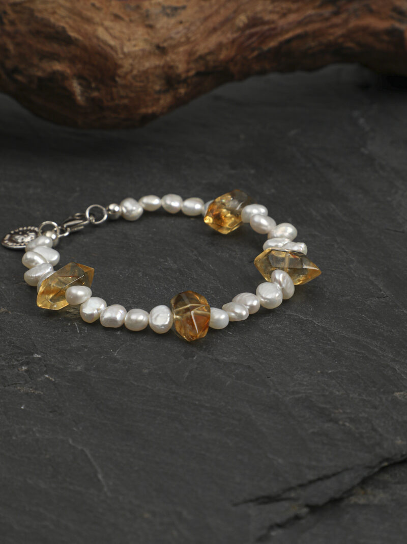 Original detail view of Yellow Quartz & Cultured Pearl Bracelet