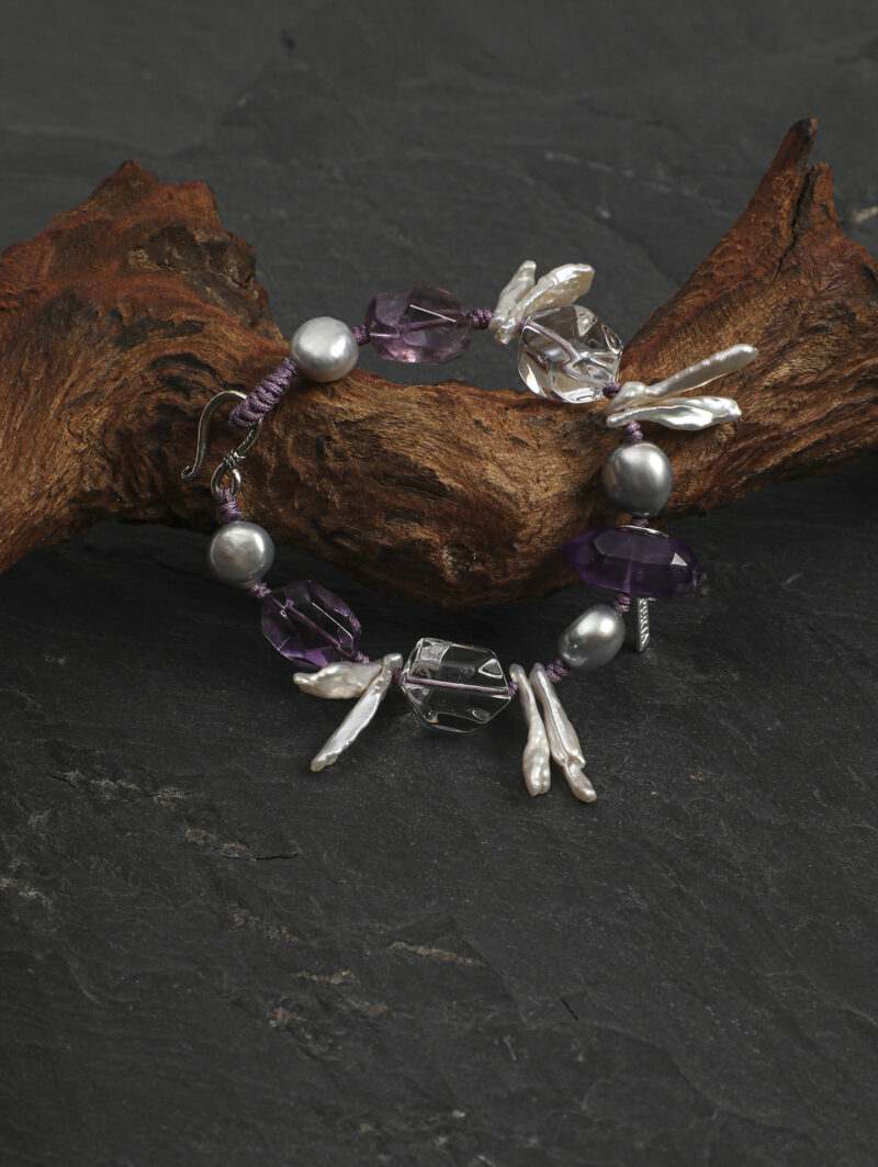 Original detail view of Clear Quartz, Amethyst & Cultured Pearl Bracelet