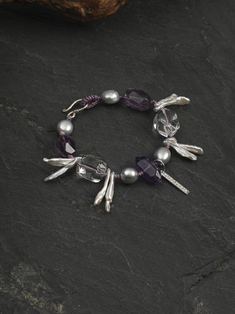 Original detail view of Clear Quartz, Amethyst & Cultured Pearl Bracelet