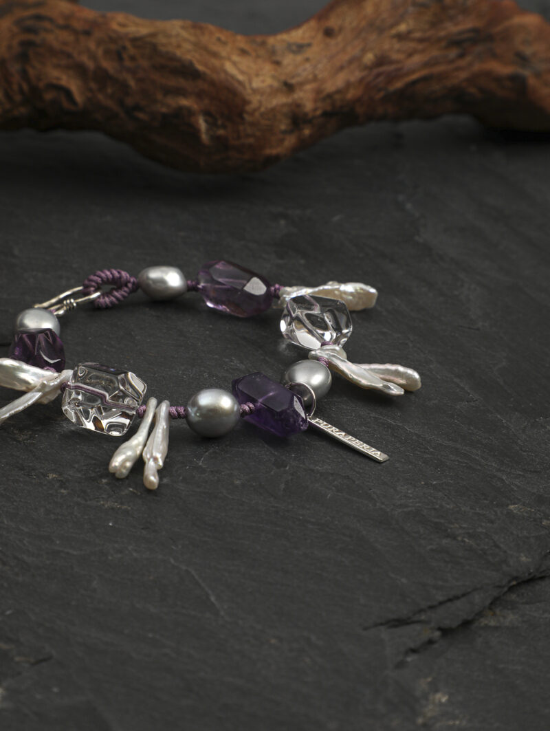 Original detail view of Clear Quartz, Amethyst & Cultured Pearl Bracelet