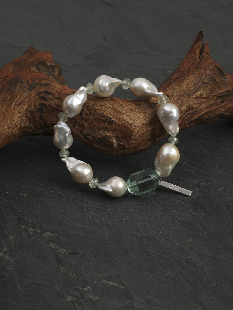 Original detail view of Fluorite, Prehnite & Cultured Pearl Bracelet