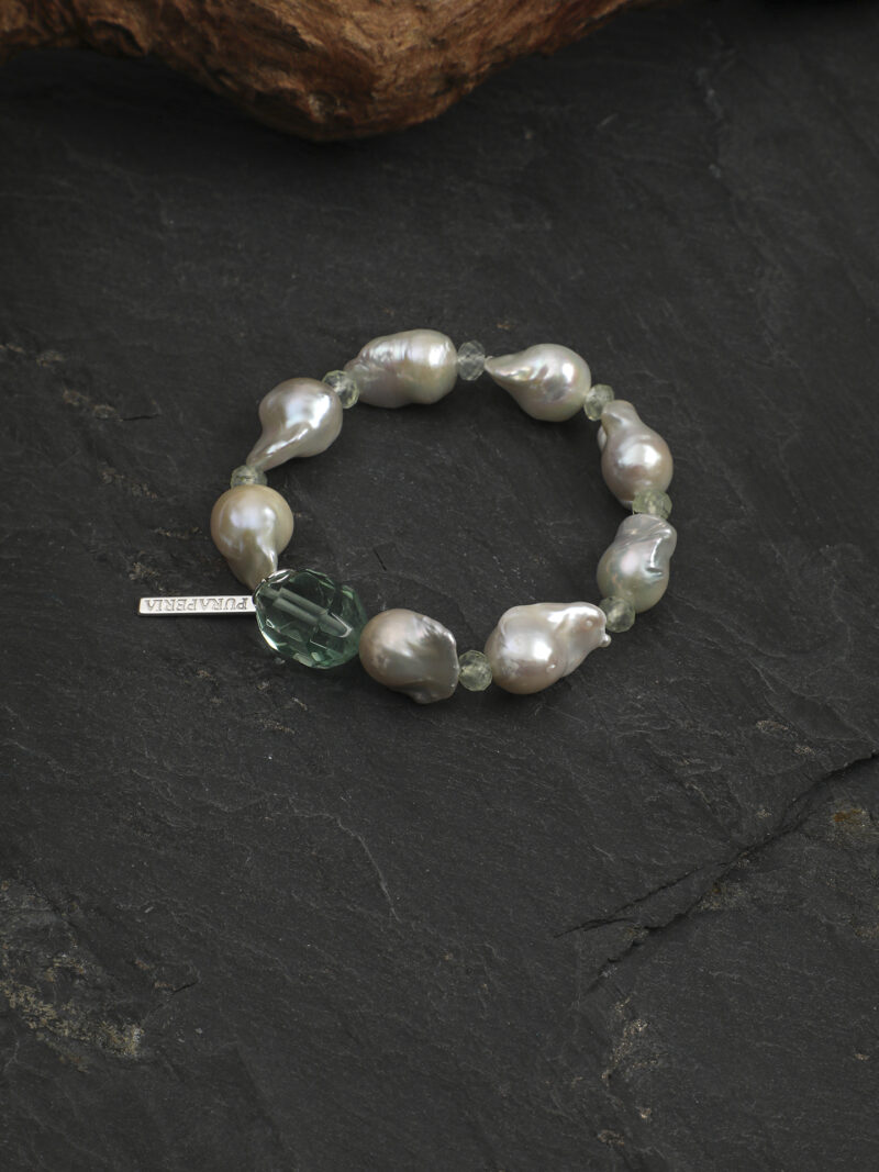 Original detail view of Fluorite, Prehnite & Cultured Pearl Bracelet