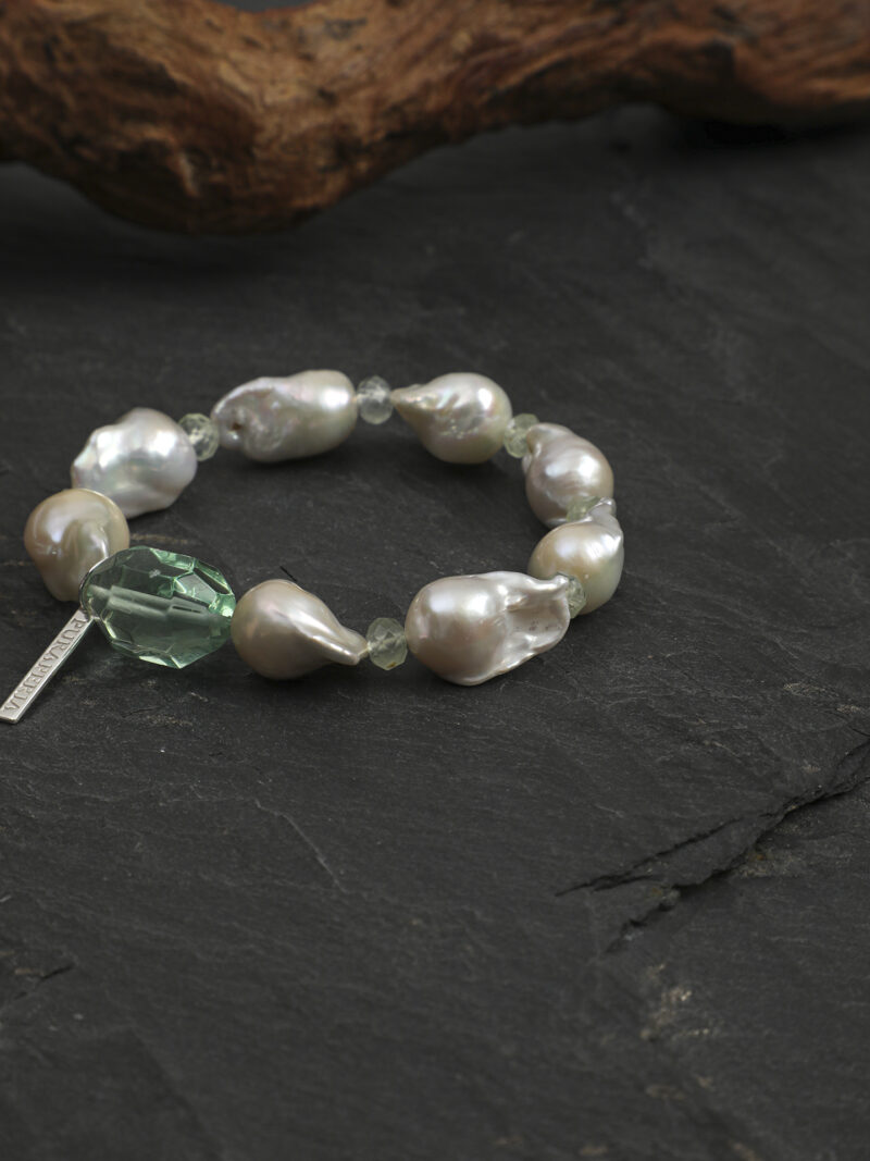 Original detail view of Fluorite, Prehnite & Cultured Pearl Bracelet