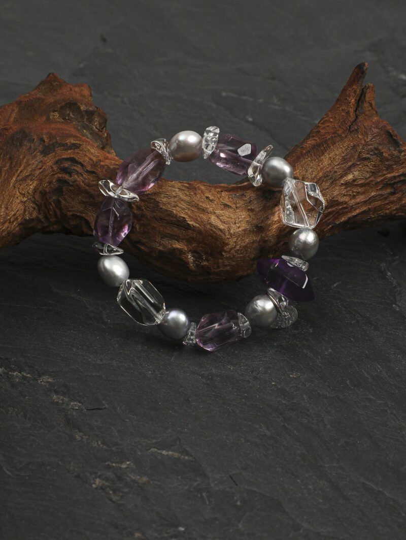 Original detail view of Clear Quartz, Amethyst & Cultured Pearl Bracelet